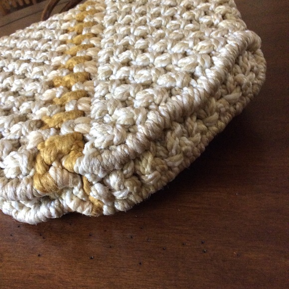 Vintage 1970s Handmade Macrame Wooden Handle Purse - Picture 2 of 11